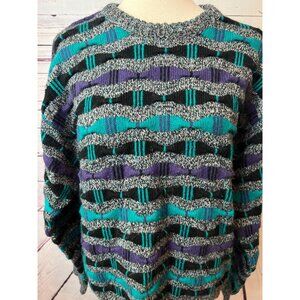 Concrete‎ Mix Sweater Pullover Large 3D Chunky Knit Striped Vintage 80s Textured